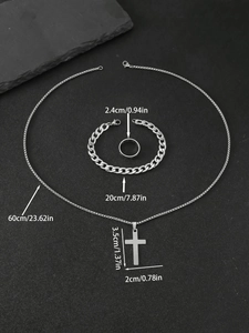 Spécifications détaillées des tailles pour l'ensemble collier croix et bracelet argent