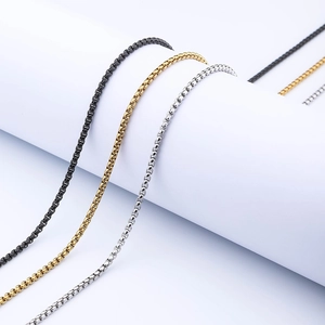 60cm stainless steel box chain necklaces in gold, black, and silver for men and women