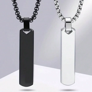 Titanium Steel Bar Pendant Necklace Set For Men Women Minimalist Rectangle Geometric Tag Ball Chain Jewelry Gift