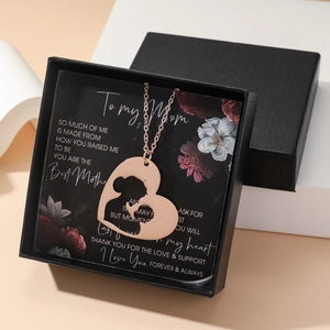 Collier Pendentif Cœur Creux Mère Embrassant Enfant En Acier Inoxydable Or Rose Avec Boîte Cadeau Élégante Fête Des Mères
