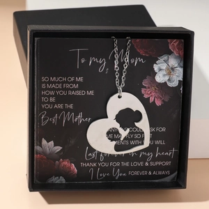 Muttertag Edelstahl Hohles Herz Mutter Kind Silhouette Anhänger Halskette Mit Geschenkbox Sentimentaler Schmuck Geschenk Für Mama
