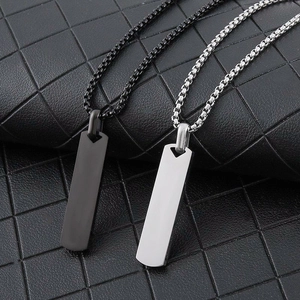 Set of 2 minimalist stainless steel rectangle bar pendant necklaces in silver and black colors