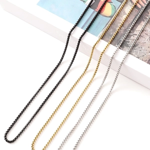 60cm minimalist stainless steel box chain necklaces in black, gold, and silver tones