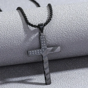 Men's black cross pendant necklace with star patterns and hip hop punk box chain jewelry