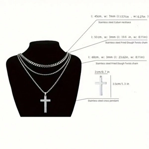 Set di collane a strati in acciaio inossidabile con croce e catene a maglia cubana