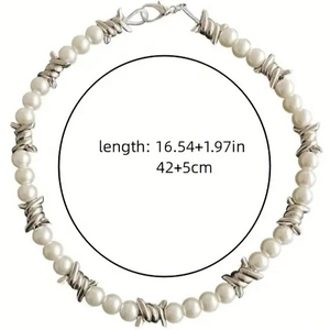 Fashion alloy thorn and pearl necklace with 42+5cm adjustable chain for men
