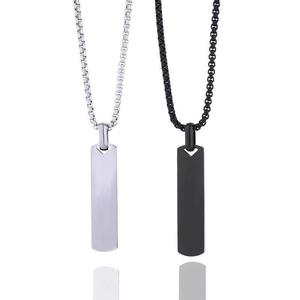 Set of two stainless steel vertical bar necklaces in silver and black with box chains