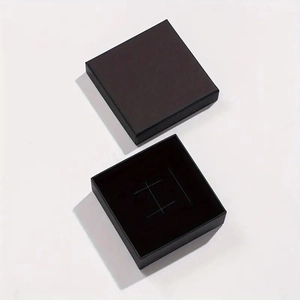 Minimalist matte black square jewelry gift box with velvet insert for rings and necklaces