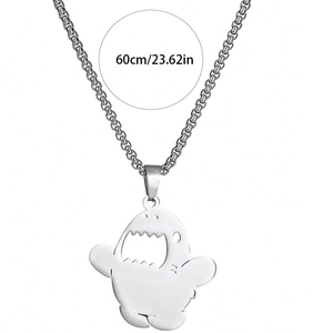 Collier avec pendentif requin créatif en acier inoxydable argenté, chaîne 60cm