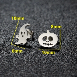 Halloween ghost and pumpkin stud earrings in silver stainless steel with 10mm size markings