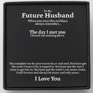 Matte black jewelry box insert card with sentimental message for future husband