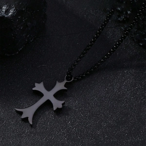Collana con croce gotica in acciaio inossidabile nero da uomo in stile punk rock