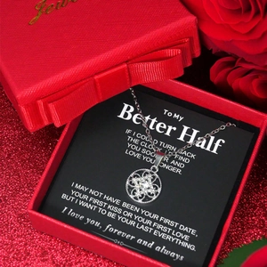 Stainless Steel Hollow Flower Pendant Necklace With Red Gift Box Message Card Silver Rhinestone Jewelry For Valentine's Day Women
