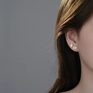Halloween ghost and hollow pumpkin stud earrings in silver stainless steel for women