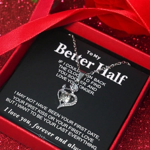 Stainless Steel Heart Rose Pendant Necklace With Rhinestone Romantic Jewelry For Women Valentine's Gift Box Package