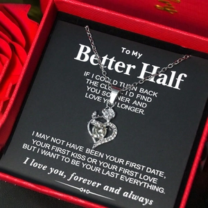 Silver heart and rose pendant necklace with crystals in a romantic red gift box