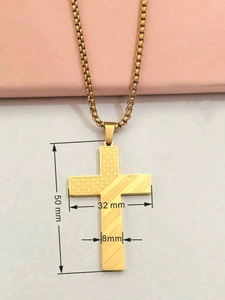 Pendentif croix en acier doré avec motif drapeau US et dimensions de 50 mm par 32 mm