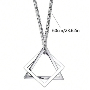 Minimalist silver geometric double triangle pendant necklace with a 60cm box chain