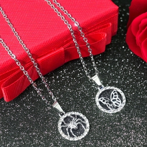 Colliers pendentifs araignée et papillon en alliage argenté avec strass et coffret