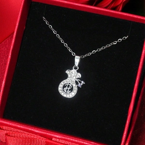 Collier pendentif sac d'argent en argent avec symbole dollar en boîte cadeau