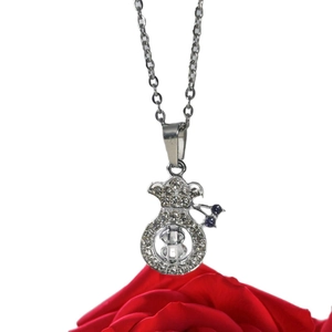 Collier sac de fortune argenté avec signe dollar et cristaux brillants sur fond blanc