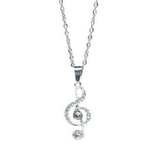 Collier avec pendentif clé de sol scintillante en argent et pierres serties de pavé