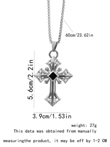 Detailed view showing dimensions and weight of Gothic hollow cross pendant necklace