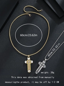 Detail of 60cm tri-color layered cross pendant necklaces for men in gold and silver finish