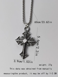 Detailed size specifications for vintage gothic cross pendant necklace with box chain