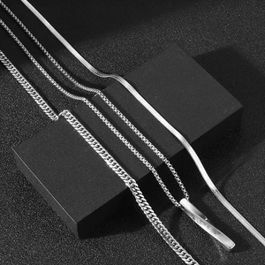Ensemble de chaînes cubaines, serpent et pendentif en acier inoxydable argenté sur blocs