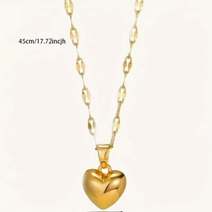 Collier avec pendentif cœur poli en acier inoxydable doré et chaîne à maillons
