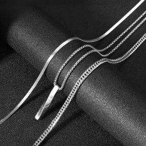 Chaînes à mailles cubaines, serpent et pendentif en acier inoxydable poli pour hommes