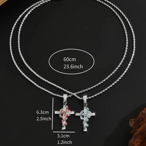 Hip-Hop-Halskette mit Schlangen-Kreuz-Anhänger, Strasssteinen und silberner Kordelkette