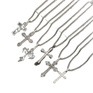 Set of 6 vintage silver cross pendant necklaces in gothic hip-hop style for men