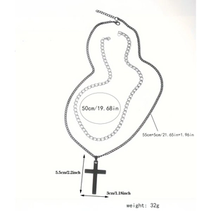 Double-layer stainless steel cross pendant necklace with Cuban chain for men