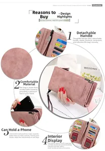 Detail of pink frosted PU leather wallet showing wrist strap and large inner phone compartment