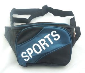 Men's blue and black sports waist bag with zipper pockets and adjustable buckle strap