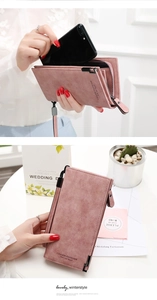Pink matte leather long wallet for women featuring a spacious phone pocket and wristlet