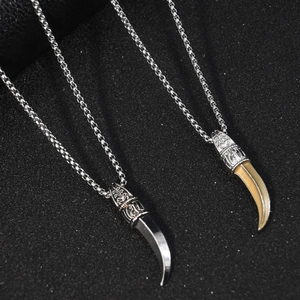 Collier Pendentif Dent de Loup Vintage en Acier Inoxydable Chaîne Box Gothique Punk Charme pour Homme Femme Bijoux Hip Hop Rétro