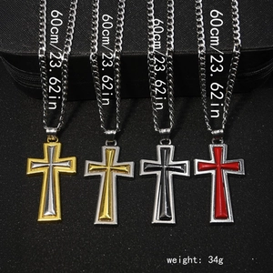 Collier pendentif croix bicolore pour hommes en acier inoxydable avec chaîne cubaine