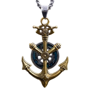Collier vintage avec pendentif ancre tournante et barre de navire en bronze