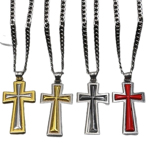 Colliers pendentif croix bicolore avec chaîne cubaine en or, argent, noir et rouge