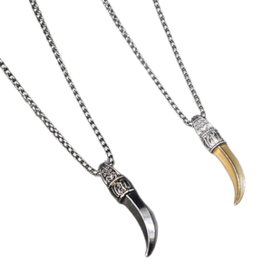 Colliers avec pendentifs dent de loup vintage pour couples et chaînes en acier