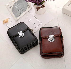 Vertical minimalist double-layer PU leather belt waist bag for men in black and brown