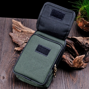 Tactical Oxford cloth waist phone bag with double zippers and green checkered pattern
