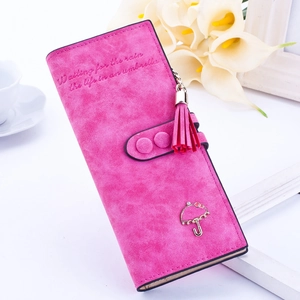 Portefeuille Long pour Femmes en Cuir PU Motif Parapluie avec Gland Porte Cartes Pochette Elégante Mate Vintage