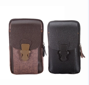 Vertical PU leather phone pouches with double zippers in black and dark brown
