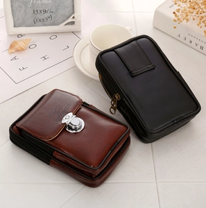 Men's double-layer PU leather belt pouch with metal buckle and belt loop attachment