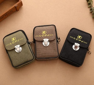 Three-color waterproof canvas men's belt bags with metal buckles and durable material