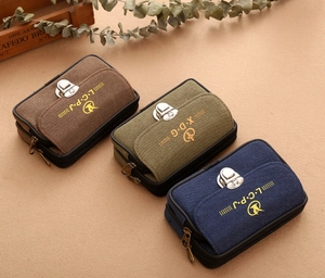 Outdoor waterproof canvas phone waist bag set in brown, army green, and navy blue colors